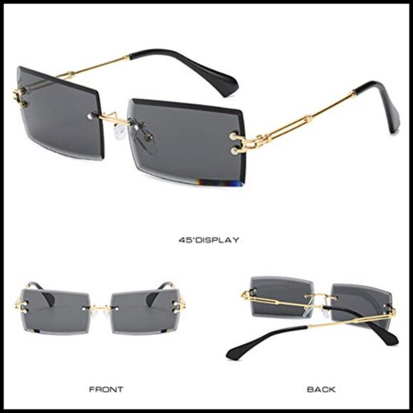 Vintage Retro Rimless Sunglasses Gold Metal Frame Square Lens Y2K Style main image 7